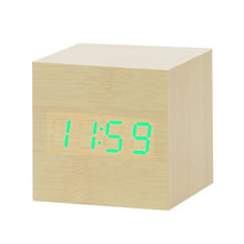 Load image into Gallery viewer, LED Wooden Alarm Clock Watch Table Voice Control