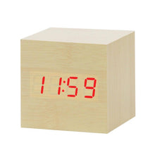 Load image into Gallery viewer, LED Wooden Alarm Clock Watch Table Voice Control