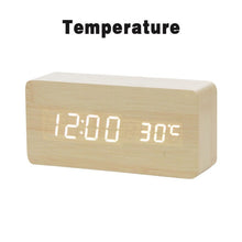 Load image into Gallery viewer, LED Wooden Alarm Clock Watch Table Voice Control