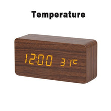 Load image into Gallery viewer, LED Wooden Alarm Clock Watch Table Voice Control