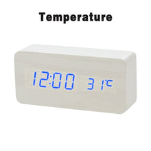 Load image into Gallery viewer, LED Wooden Alarm Clock Watch Table Voice Control