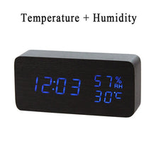Load image into Gallery viewer, LED Wooden Alarm Clock Watch Table Voice Control