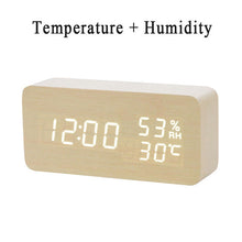 Load image into Gallery viewer, LED Wooden Alarm Clock Watch Table Voice Control