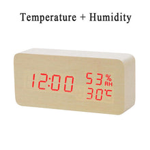 Load image into Gallery viewer, LED Wooden Alarm Clock Watch Table Voice Control