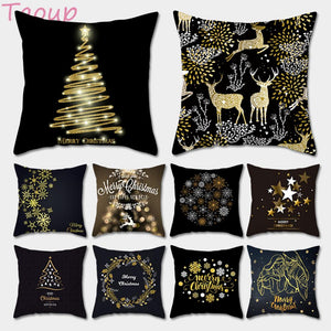 Gold Black Snowflake Merry Christmas Pillowcase Xmas Decor for Home Decor for Christmas