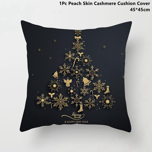 Gold Black Snowflake Merry Christmas Pillowcase Xmas Decor for Home Decor for Christmas