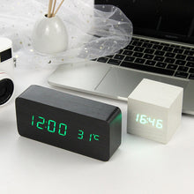 Load image into Gallery viewer, LED Wooden Alarm Clock Watch Table Voice Control
