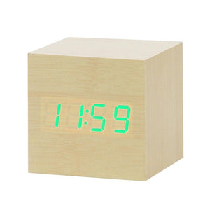 LED Wooden Alarm Clock Watch Table Voice Control