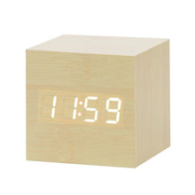 Load image into Gallery viewer, LED Wooden Alarm Clock Watch Table Voice Control
