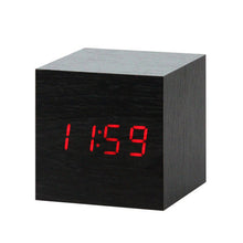 Load image into Gallery viewer, LED Wooden Alarm Clock Watch Table Voice Control
