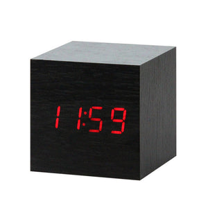 LED Wooden Alarm Clock Watch Table Voice Control