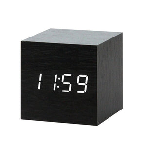 LED Wooden Alarm Clock Watch Table Voice Control