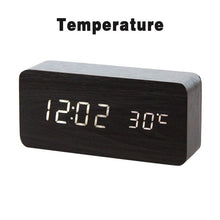 Load image into Gallery viewer, LED Wooden Alarm Clock Watch Table Voice Control
