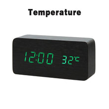 Load image into Gallery viewer, LED Wooden Alarm Clock Watch Table Voice Control
