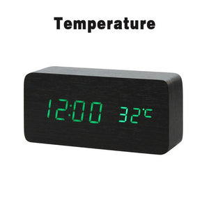 LED Wooden Alarm Clock Watch Table Voice Control