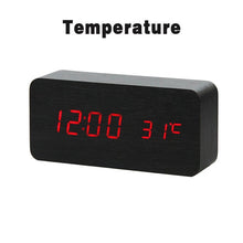 Load image into Gallery viewer, LED Wooden Alarm Clock Watch Table Voice Control
