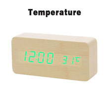 Load image into Gallery viewer, LED Wooden Alarm Clock Watch Table Voice Control
