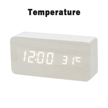 Load image into Gallery viewer, LED Wooden Alarm Clock Watch Table Voice Control
