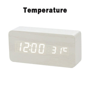 LED Wooden Alarm Clock Watch Table Voice Control