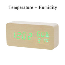 Load image into Gallery viewer, LED Wooden Alarm Clock Watch Table Voice Control
