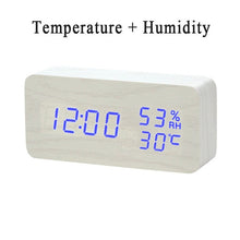 Load image into Gallery viewer, LED Wooden Alarm Clock Watch Table Voice Control
